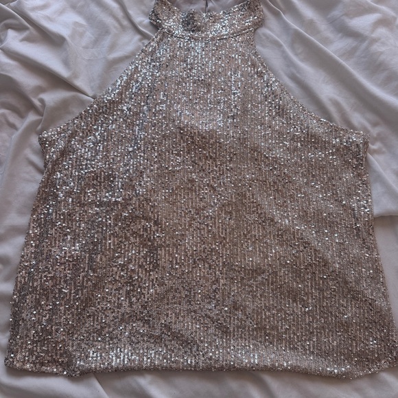 Worthington Silver Sequin Halter Top - Picture 2 of 5